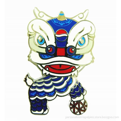 Custom Metal Craft, Enamel, Nickel Plated Lion Dance Logo Design For Souvenir